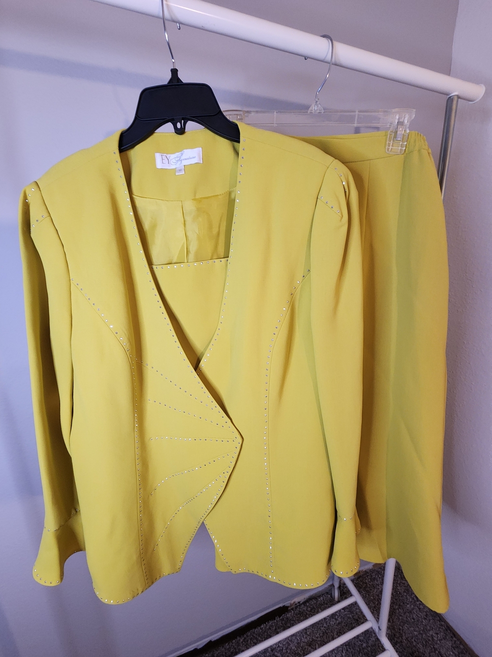 EY Signature Women's 2 Pcs Dress Suit. Sophisticated Stud Detailing